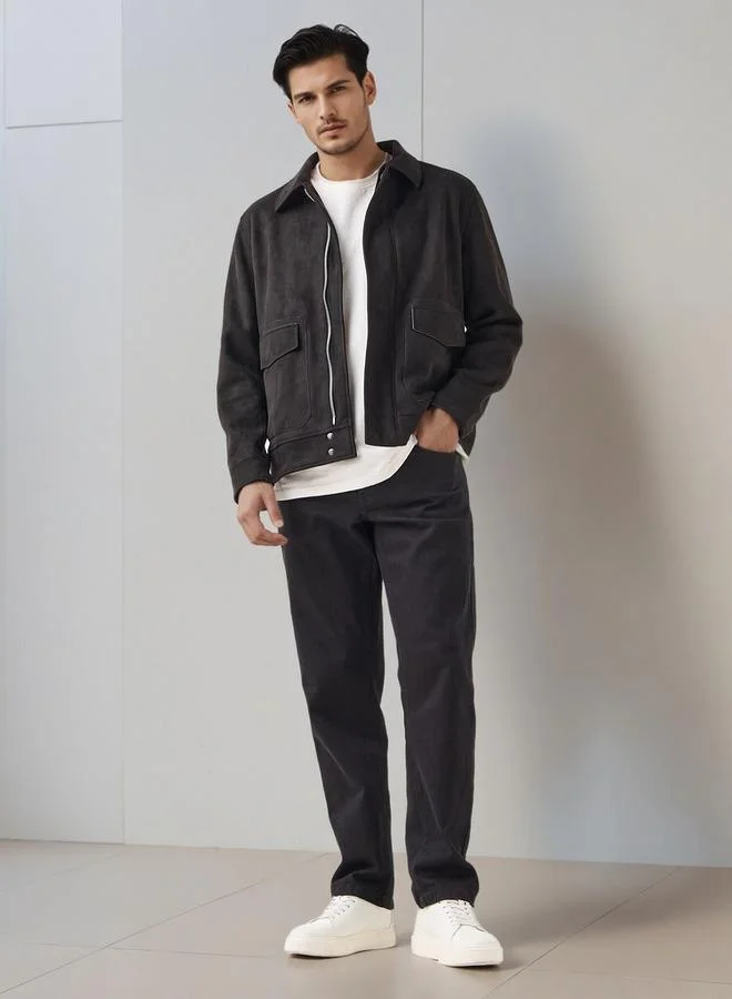 ايكونيك Iconic Men Regular Fit Zip Through Biker Jacket